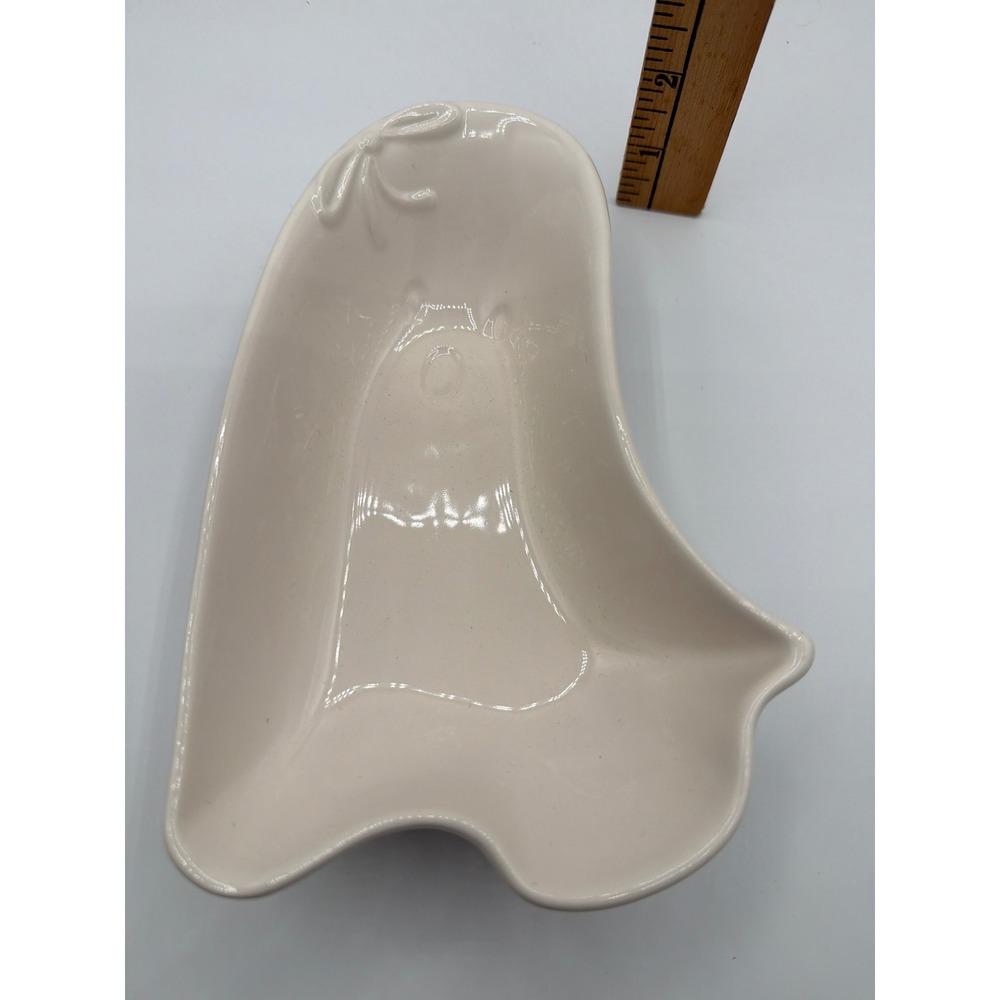 Rae Dunn BOO Halloween Ghost Shaped Ceramic Serving Dish Spiderweb White
